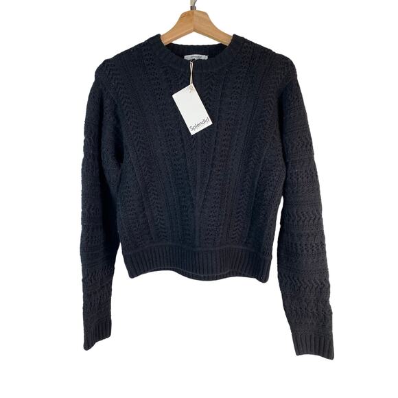 Splendid Sweaters - NWT Splendid Women's XS Black Wool Blend Cable Knit Pullover Sweater